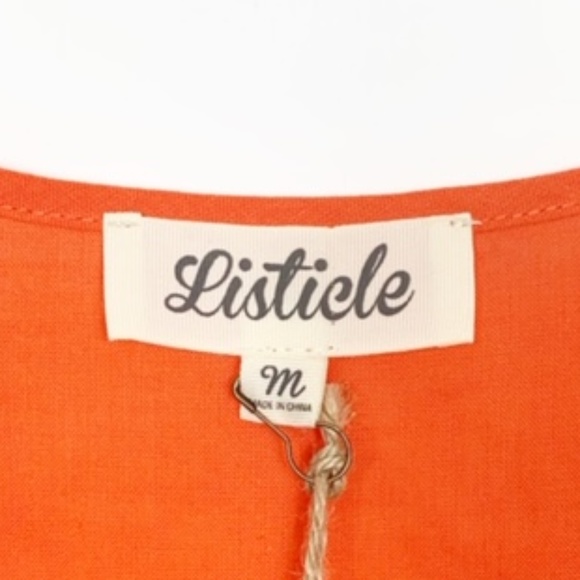 Listicle Orange Linen Blend V Neck Tank Top - Picture 6 of 8